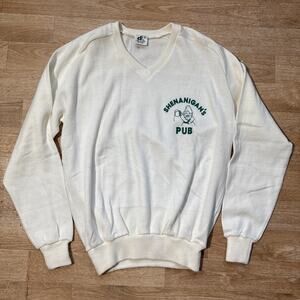 Vintage 70s 80s Shenanigans Pub V Neck Knit Sweater XL Downerwear Acrylic